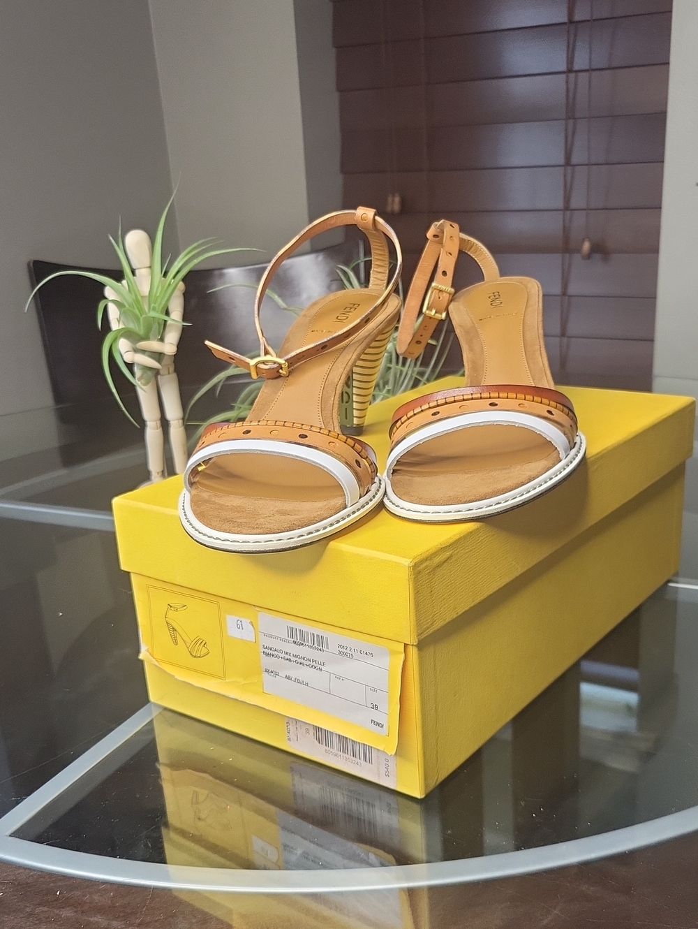 Fendi Tan and White Strappy Heeled Sandals